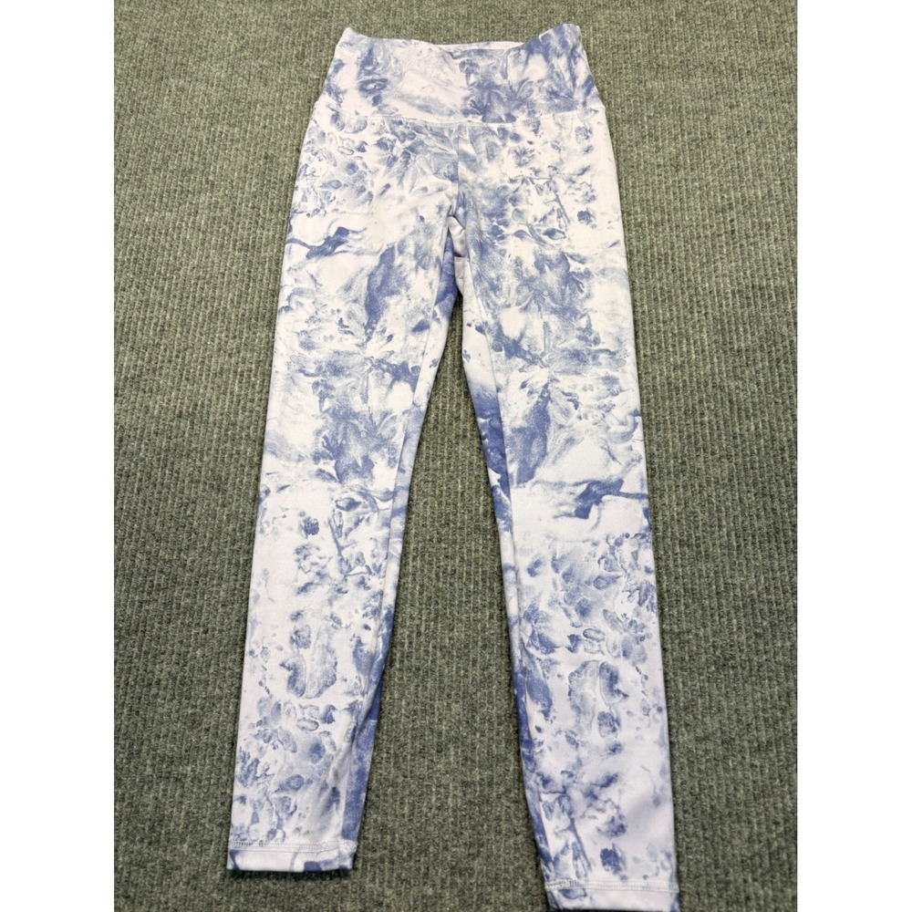 Balance Collection Blue White Marble Tie Dye High Waist Leggings Womens Small